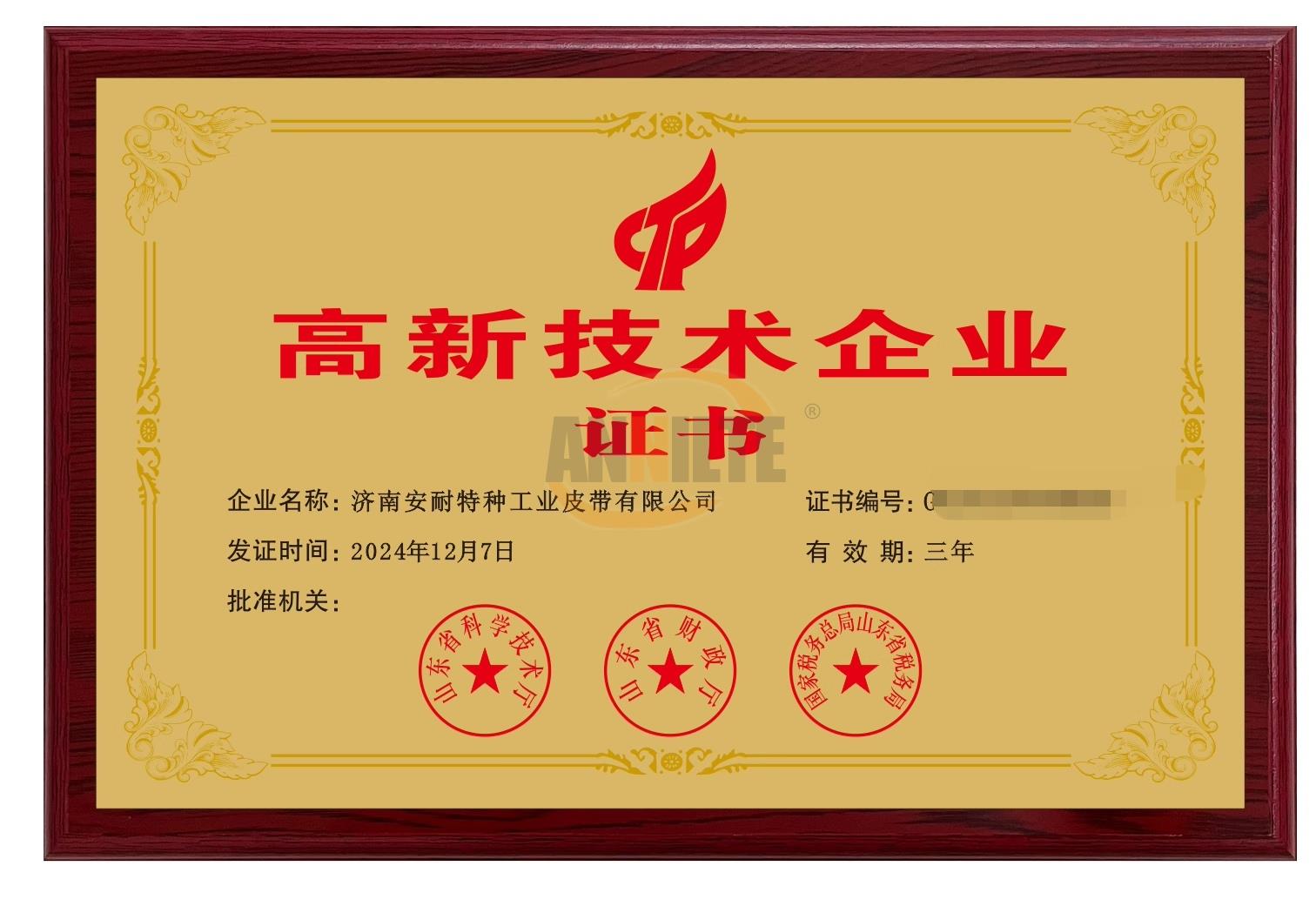 高新技術企業(yè)證書